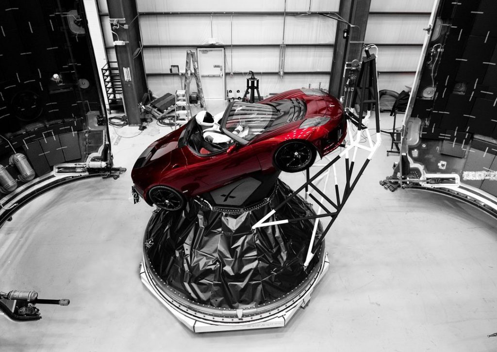 Starman sits at the wheel of a Tesla Roadster